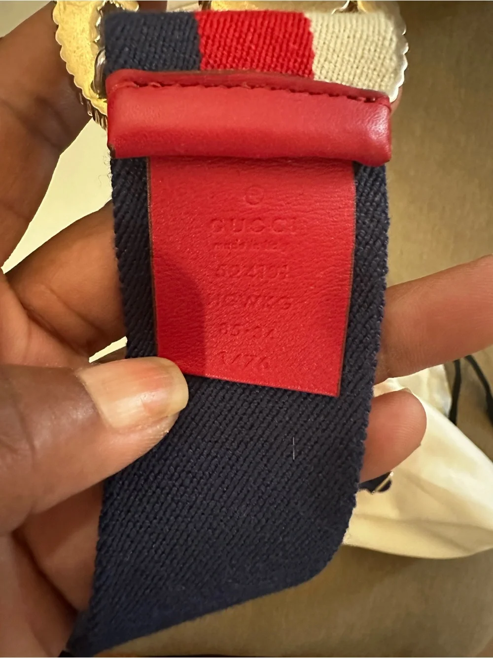 Gucci Navy, Red & White Web Belt with Gold Double G Buckle